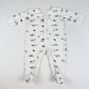 Rabbit Bear Organic Cotton Farm Animal Print Footie Romper White Baby 3-6 months